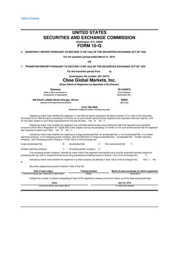 Thumbnail Cboe Global Markets 10-Q Quarterly Report FY2019 