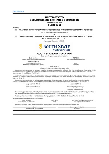 Thumbnail South State Corp 10-Q Quarterly Report FY2019 