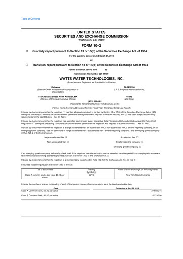 Thumbnail Watts Water Technologies
 10-Q Quarterly Report FY2019 