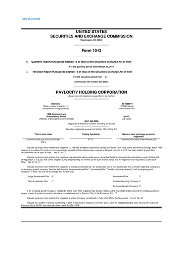 Thumbnail Paylocity 10-Q Quarterly Report FY2019 