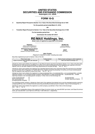 Thumbnail RE/MAX Holdings 10-Q Quarterly Report FY2019 