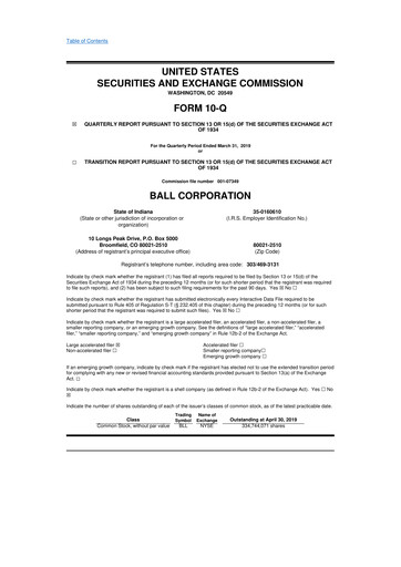 Thumbnail Ball Corporation
 10-Q Quarterly Report FY2019 