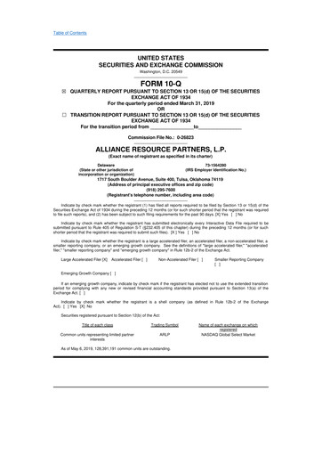 Miniature Alliance Resource Partners 10-Q Rapport trimestriel  