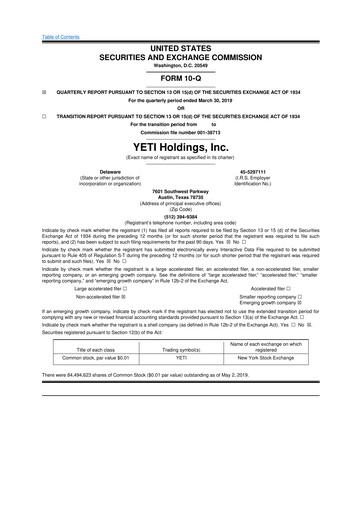 Thumbnail YETI Holdings
 10-Q Quarterly Report FY2019 