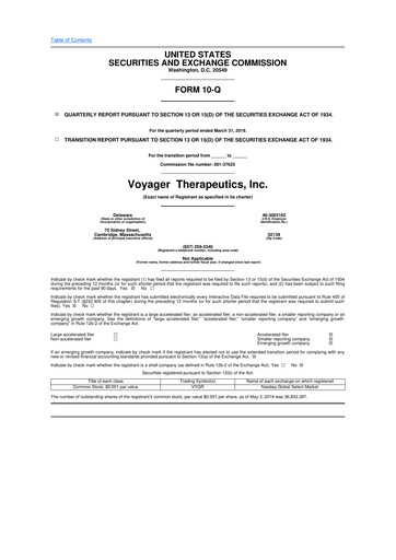 Miniature Voyager Therapeutics
 10-Q Rapport trimestriel  