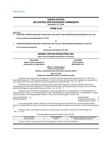 Thumbnail Grand Canyon Education 10-Q Quarterly Report FY 
