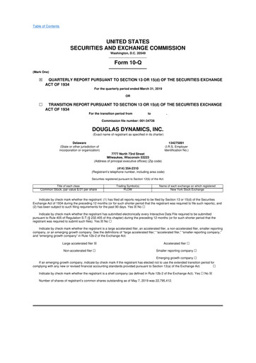 Thumbnail Douglas Dynamics
 10-Q Quarterly Report FY2019 
