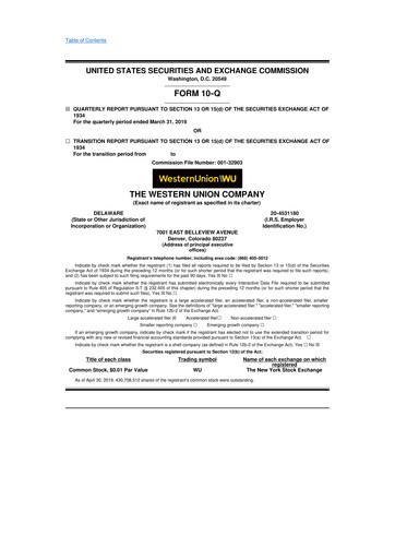 Thumbnail Western Union 10-Q Quarterly Report FY2019 