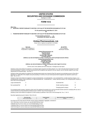 Thumbnail Kiniksa Pharmaceuticals
 10-Q Quarterly Report FY2019 
