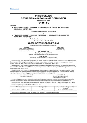 Thumbnail Axcelis Technologies
 10-Q Quarterly Report FY2019 