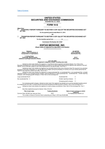 Miniature Editas Medicine
 10-Q Rapport trimestriel 2019 