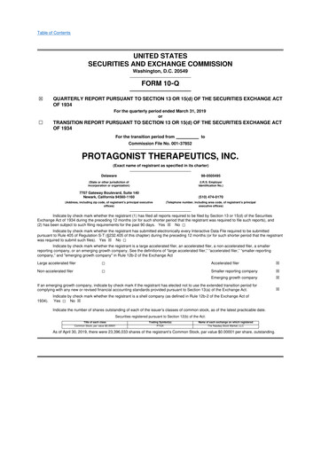 Thumbnail Protagonist Therapeutics
 10-Q Quarterly Report FY2019 