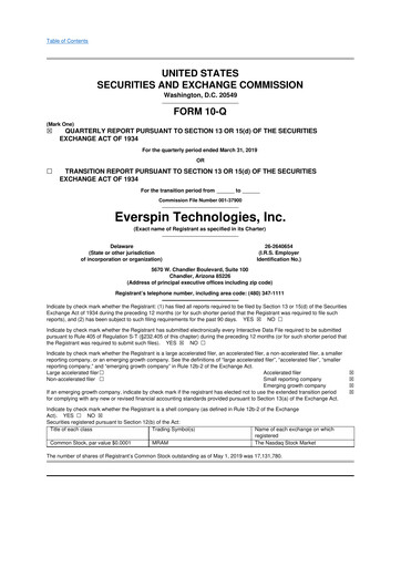 Miniature Everspin Technologies 10-Q Rapport trimestriel 2019 