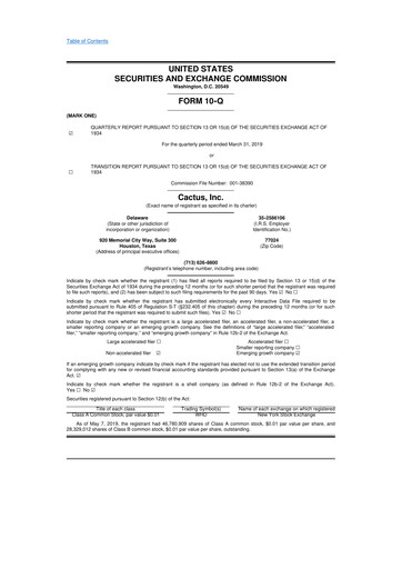 Thumbnail Cactus Inc 10-Q Quarterly Report FY2019 