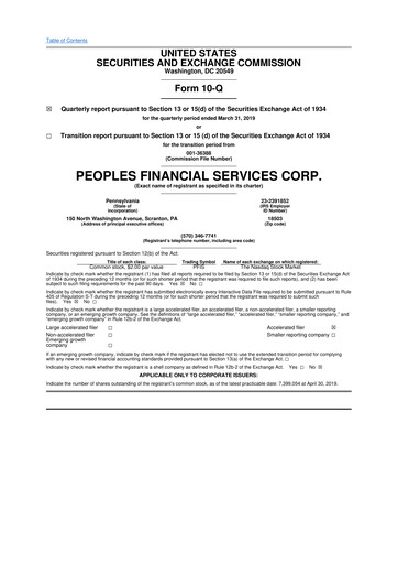 Thumbnail Peoples Financial Services 10-Q Quarterly Report FY2019 