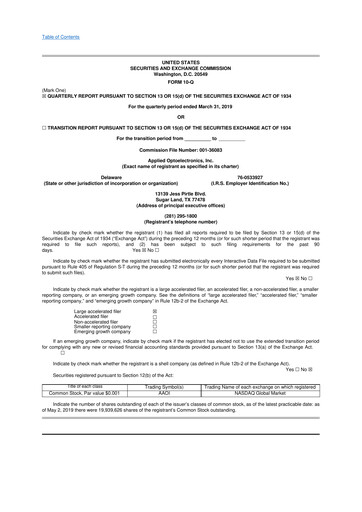 Thumbnail Applied Optoelectronics 10-Q Quarterly Report FY2019 