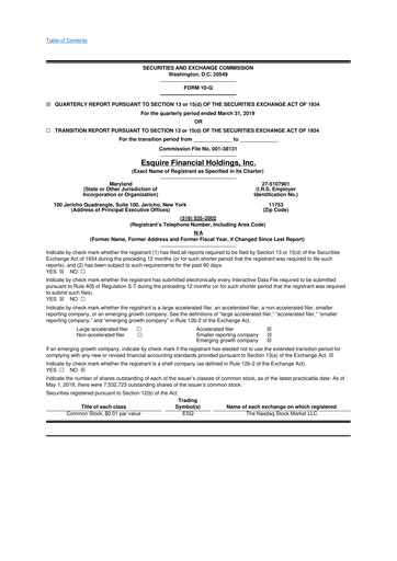 Thumbnail Esquire Financial Holdings 10-Q Quarterly Report FY2019 