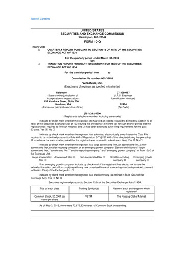 Thumbnail Verastem Oncology
 10-Q Quarterly Report FY2019 