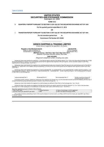 Thumbnail Genco Shipping & Trading 10-Q Quarterly Report FY2019 