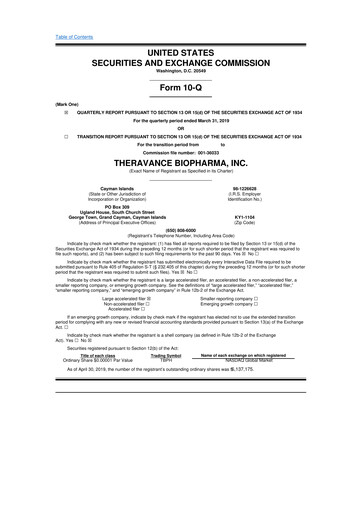 Vorschaubild Theravance Biopharma
 10-Q Quartalsbericht 2019 