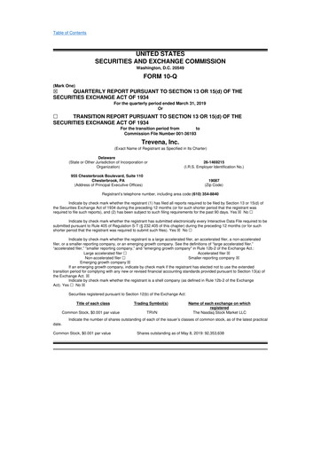 Thumbnail Trevena 10-Q Quarterly Report FY2019 