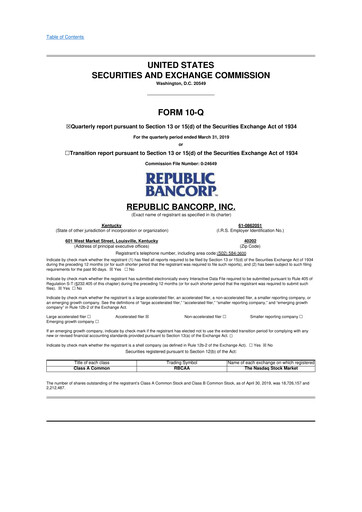 Thumbnail Republic Bank 10-Q Quarterly Report FY2019 