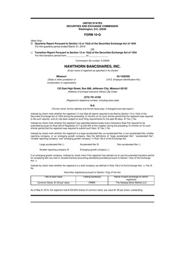 Thumbnail Hawthorn Bancshares 10-Q Quarterly Report FY2019 