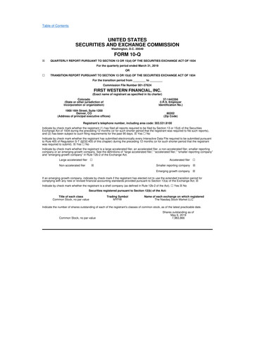 Thumbnail First Western Financial 10-Q Quarterly Report FY2019 