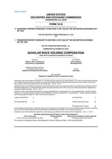 Thumbnail Scholar Rock Holding 10-Q Quarterly Report FY2019 