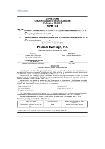 Thumbnail Palomar Holdings 10-Q Quarterly Report FY2019 
