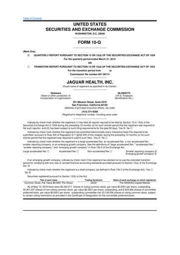 Vorschaubild Jaguar Health 10-Q Quartalsbericht 2019 