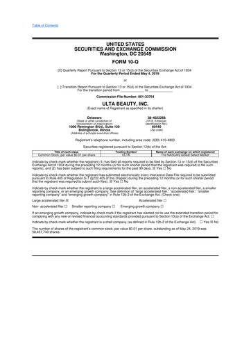 Thumbnail ULTA Beauty
 10-Q Quarterly Report FY2019 