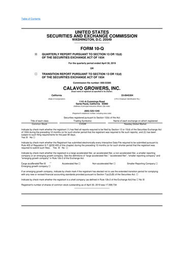 Thumbnail Calavo Growers
 10-Q Quarterly Report FY2019 