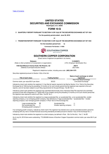 Thumbnail Southern Copper 10-Q Quarterly Report FY2019 