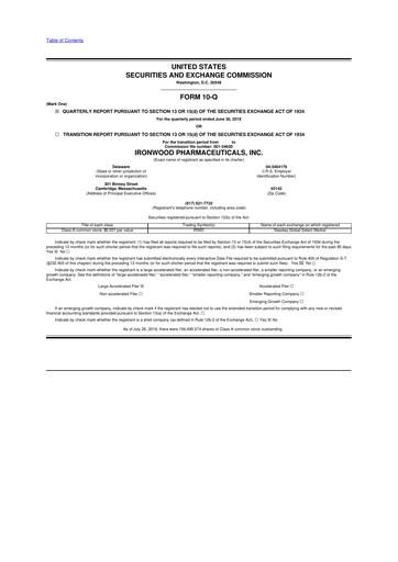 Miniature Ironwood Pharmaceuticals
 10-Q Rapport trimestriel 2019 
