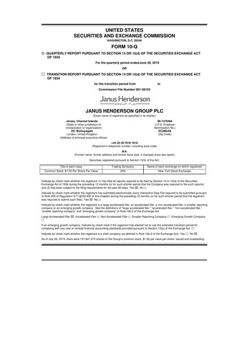 Thumbnail Janus Henderson
 10-Q Quarterly Report FY2019 