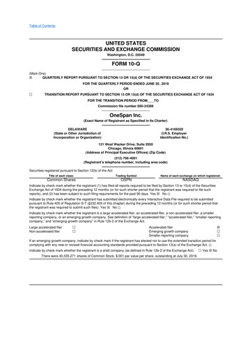 Thumbnail OneSpan 10-Q Quarterly Report FY2019 