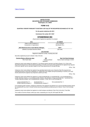 Thumbnail Stoneridge 10-Q Quarterly Report FY2019 