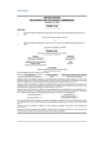 Thumbnail Cactus Inc 10-Q Quarterly Report FY2019 