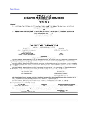 Thumbnail South State Corp 10-Q Quarterly Report FY2019 