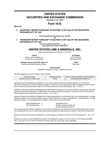 Thumbnail United States Lime & Minerals  10-Q Quarterly Report FY2019 