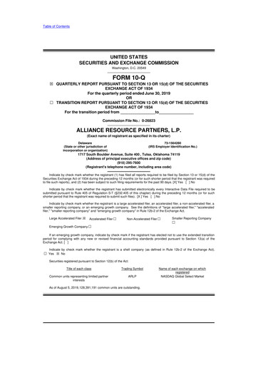 Miniature Alliance Resource Partners 10-Q Rapport trimestriel  