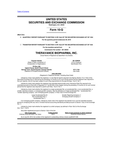 Vorschaubild Theravance Biopharma
 10-Q Quartalsbericht 2019 