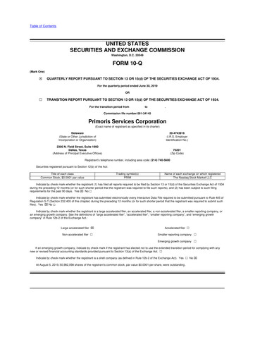 Thumbnail Primoris Services Corporation
 10-Q Quarterly Report FY2019 