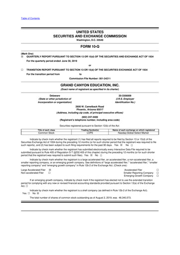 Thumbnail Grand Canyon Education 10-Q Quarterly Report FY2019 