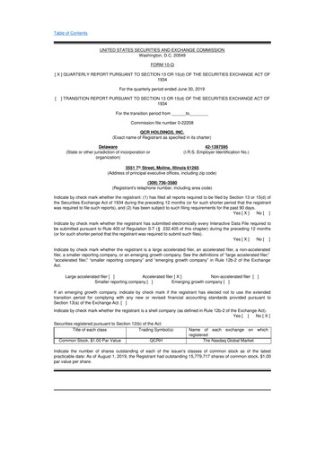 Miniature QCR Holdings
 10-Q Rapport trimestriel 2019 