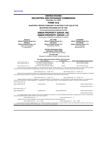 Thumbnail Simon Property Group 10-Q Quarterly Report FY 
