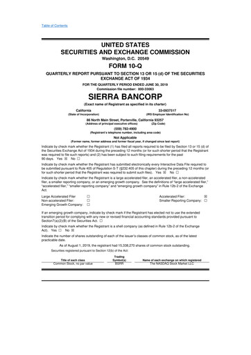Thumbnail Sierra Bancorp
 10-Q Quarterly Report FY2019 