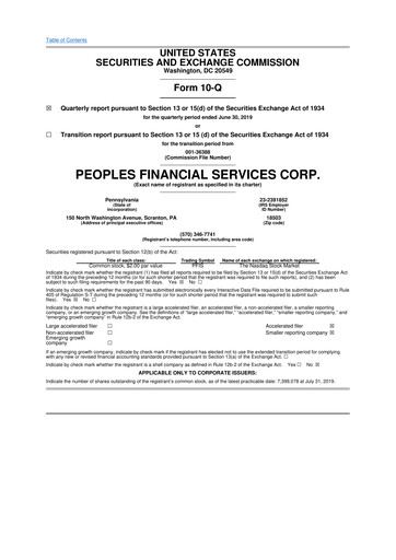 Thumbnail Peoples Financial Services 10-Q Quarterly Report FY2019 