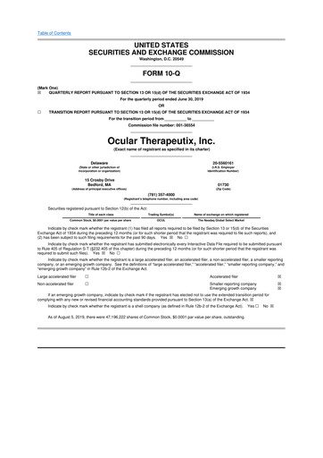 Thumbnail Ocular Therapeutix 10-Q Quarterly Report FY 
